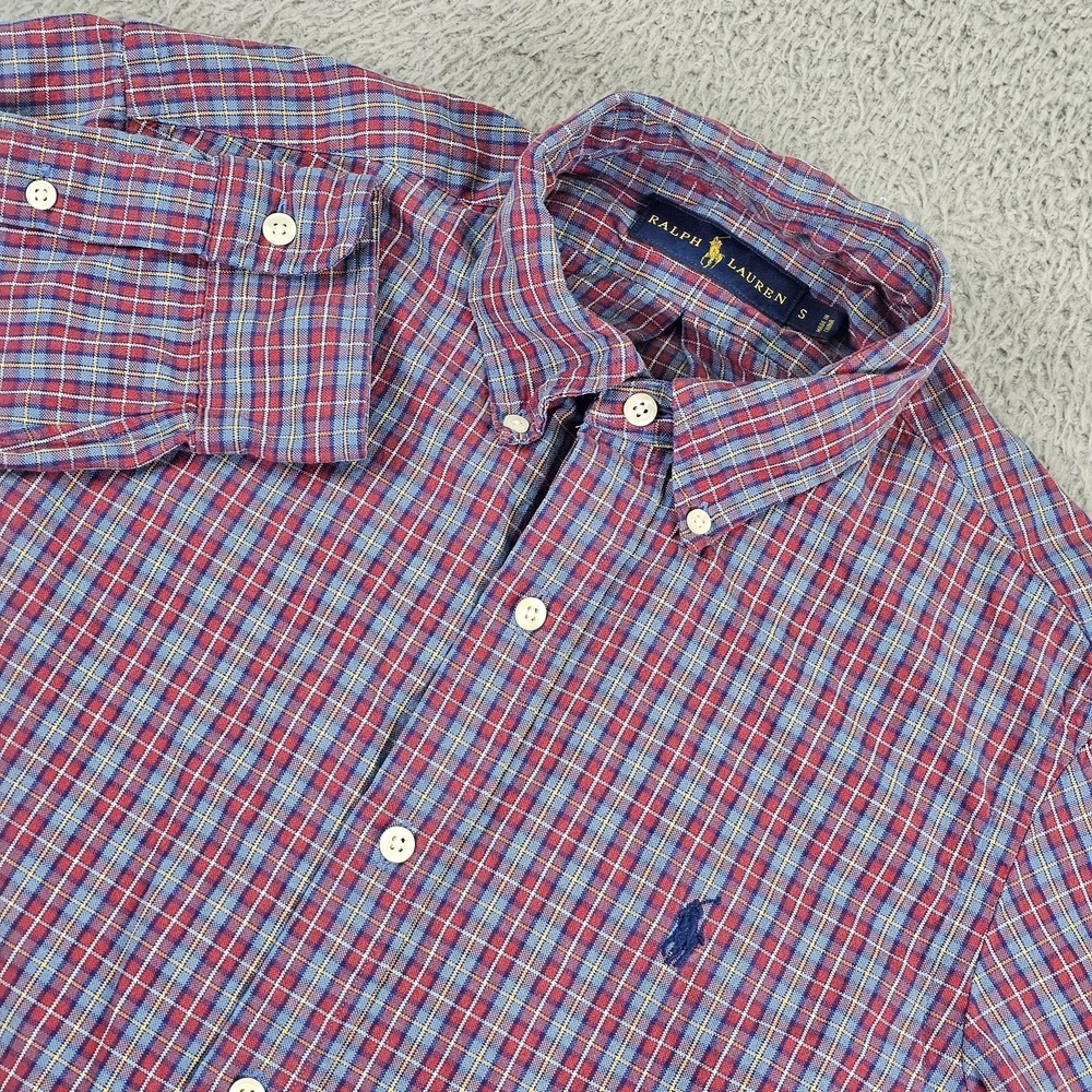 Ralph‎ Lauren Shirt Mens Small Red Blue Plaid Long Sleeve Button Down Pony Logo